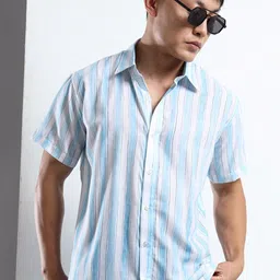 THE BEETEL HOUSE Men Vertical Striped Spread Collar Casual Shirt-image-96