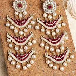 KARATCART Gold Plated Contemporary Kundan Drop Earrings-image-8