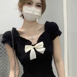 KPOP Women V-Neck Short Sleeves Solid Top-image-78