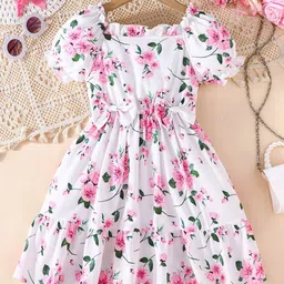 INCLUD Girls Square Neck Floral Print Puff Sleeve Fit & Flare Dress-picture-18