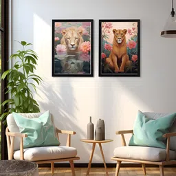 Giftii 2-Pcs Blue & Brown Printed Wooden Framed Wall Art-1