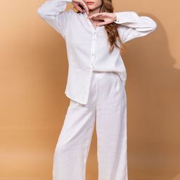 Medh Linen Shirt Collar Shirt With Trousers Co-Ords-35