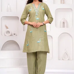 JC4U Women Embroidered Regular Pure Cotton Kurta with Trousers-image-92