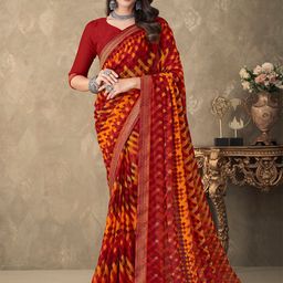 Panzora Geometric Printed Zari Poly Chiffon Saree-8