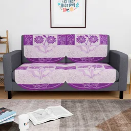 Kuber Industries Purple & Off White 4 Pieces Floral Printed Cotton 2 Seater Sofa Covers-image-34