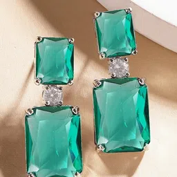 KARATCART Silver-Plated American Diamond Studded Contemporary Drop Earrings-12