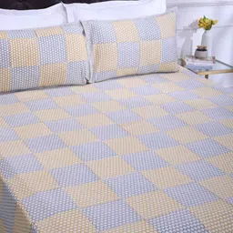 SHAHENAZ Parvati Chevron Yellow & Grey Cotton 120 TC King Bedsheet with 2 Pillow Covers-picture-23