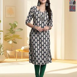 HERE&NOW Selection Of 3 Ethnic Motifs Printed Round Neck Straight Kurta-image-83