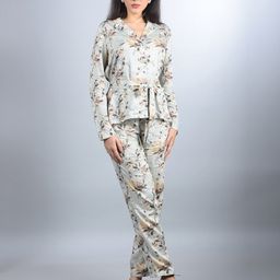 Crimsoune Club Floral Printed Lapel Collar Shirt & Trouser With Belt-43