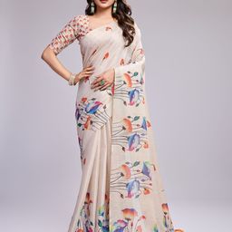 SHRIMAY Floral Linen Blend Saree-picture-11