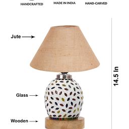 Devansh Beige & White Printed Wooden Frustum Shaped Table Lamp With Mosaic Glass Base image 4