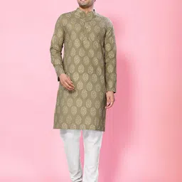 THE FAB FACTORY Floral Printed Band Collar Straight Kurta-picture-52