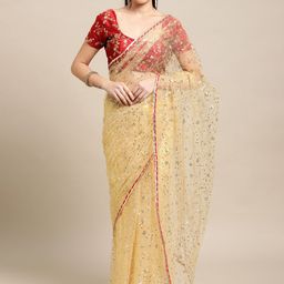 Warthy Ent Woven Design Embroidered Net Fusion Saree image 2