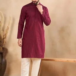 SWAGG INDIA Geometric Woven Design Mandarin Collar Straight Kurta-picture-39