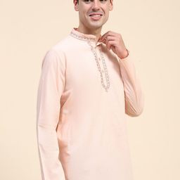 SKAVIJ Band Collar Cotton Short Straight Kurta-image-72