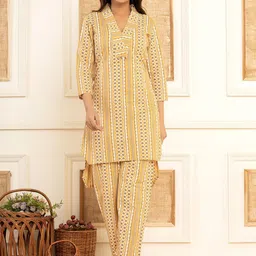 BAESD Ethnic Motifs Striped Printed Pure Cotton Tunic & Trousers Co-Ords-8