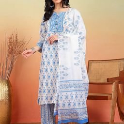 YASH GALLERY Women Floral Printed Regular Pure Cotton Kurta with Trousers & With Dupatta-picture-34