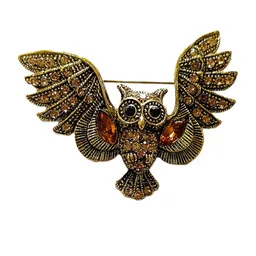 VOICI Unisex Gold-Plated Owl Shaped Brooch with Artificial Stone Embellishment-5