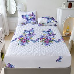 JC HOME White & Blue Floral Printed 150 TC Fitted King Bedsheet Set-1.8 m x 2 m-image-63