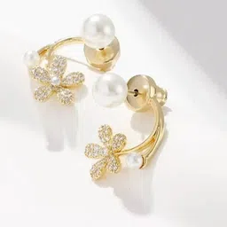 PolluxCraft Gold-Plated Stone Studded & Beaded Geometric Studs-97