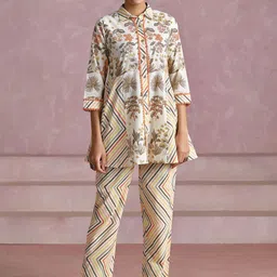 Jaipur Kurti Embroidered Shirt Collar Pure Cotton Top & Trousers Co-Ords-image-84