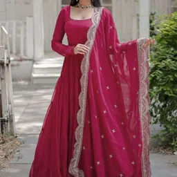 KALINI Round Neck Tiered Gotta Patti Anarkali Kurta With Pyjamas & Dupatta-image-3
