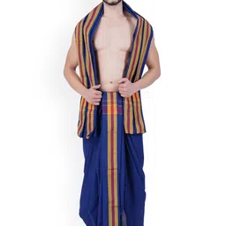 Ethazh Men Cotton Dhoti & Angavasthram with Woven Zari Border-image-39