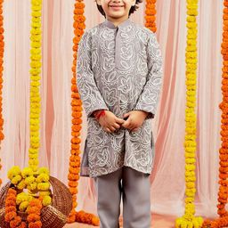 VASTRAMAY Boys Embroidered Regular Thread Work Kurta with Pyjamas-9