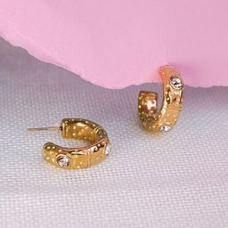 SWASHAA Stainless Steel 18KT Gold Plated Zircon Studded Half Hoop Earrings-48
