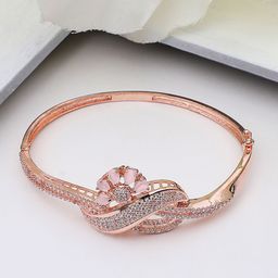 ANIKAS CREATION Rose Gold-Plated American Diamond Studded Bangle-Style Bracelet-image-99