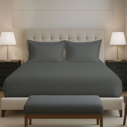 PIZUNA LINENS linens Grey 400 TC Pure Cotton Fitted Queen Bedsheet Set-1.6 m x 1.98 m-picture-6