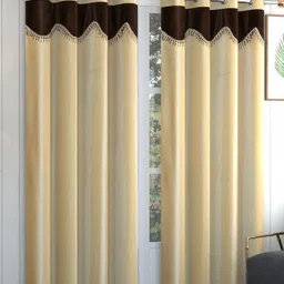 Galaxy Home Decor Cream-Coloured & Brown 2 Pieces Door Curtain-image-46