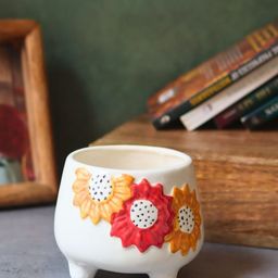 WEAVING HOMES White & Yellow Floral Bliss Ceramic Planter-19