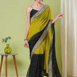 HERE&NOW Woven Design Zari Poly Georgette Banarasi Saree-picture-31