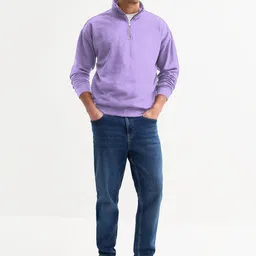 Dogman Men Mock Collar Cotton Pullover Sweatshirt With Zip Detail-picture-14