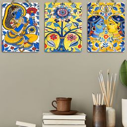 ArtVibes Yellow & Blue 3 Pieces Printed Wooden Wall Hanging Decors-image-65