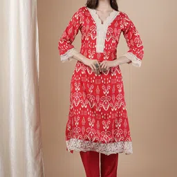 FASHOR Women Ethnic Motifs Printed Regular Thread Work Kurta with Trousers-16
