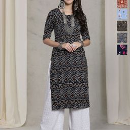 7Threads Selection Of 6 Bandhani Printed Round Neck Straight Kurtas-image-84