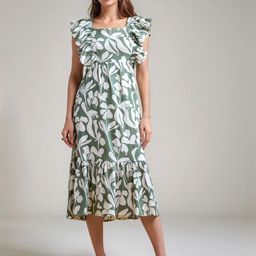 DressBerry Women Floral Print Layered Fit & Flare Midi Dress-image-100