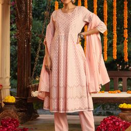 Janasya Women's Light Pink Pure Cotton Embroidered Ethnic Motifs Anarkali Kurta Set-image-67