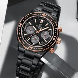 Naviforce Men Brass Embellished Dial & Leather Bracelet Style Straps Analogue Chronograph Watch NF8049 BRGB-45