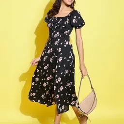 ANVI Be Yourself Floral Print Puff Sleeve Crepe Fit & Flare Midi Dress-image-63