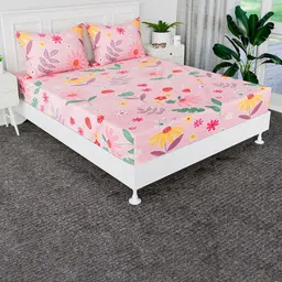 Kuber Industries Pink 144 TC Cotton King Bedsheet with 2 Pillow Covers 1 x 1mt image 3