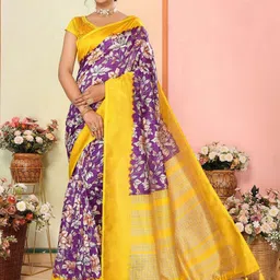 Lookmark Floral Printed Zari Saree With Blouse Piece-picture-17