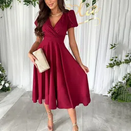 JC Mode Women Puff Sleeves Wrap Dress-image-93