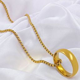 Saizen Men Stainless Steel Gold-Plated Circular Pendant With Chain-2