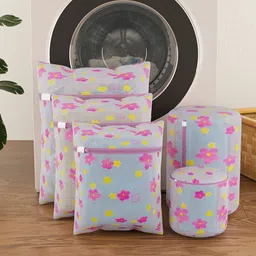 Aura 5-Pcs Pink Printed Reusable Laundry Bags With Zip-30