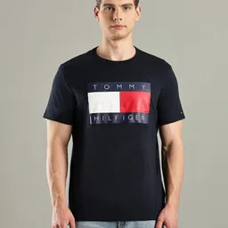 Tommy Hilfiger Brand Logo Printed Round Neck Short Sleeves Cotton Casual T-Shirt-image-4