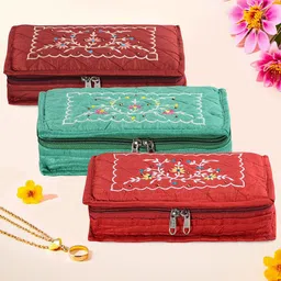 Kuber Industries Maroon & Red 3 Pieces Embroidery Jewellery Organisers-image-71