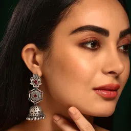 Priyaasi Silver Plated Oxidised Contemporary Kemp Jhumkas Earrings-image-87